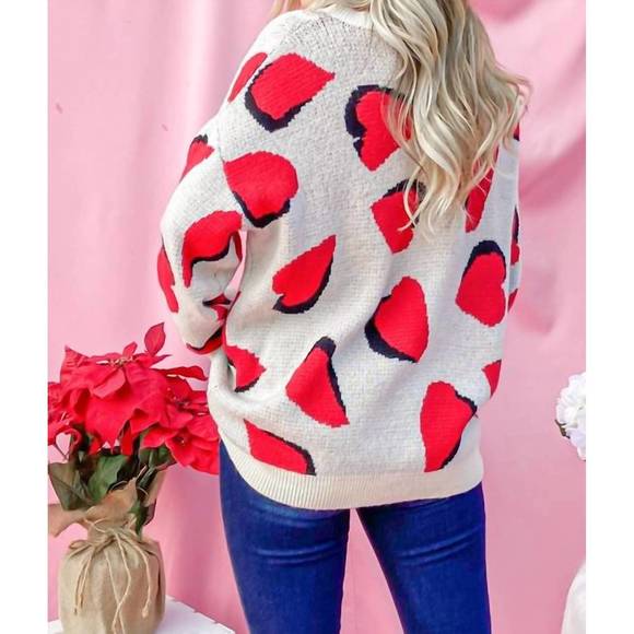 NEW AND THE WHY heart pattern knit sweater top in red - Picture 2 of 3